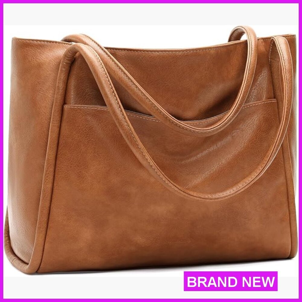 Vegan Leather Tote Bag with Zipper Classic Minimal Chic Work Travel Weekender